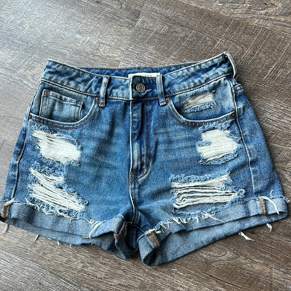 PacSun Blue Jean Shorts Distressed Raw Hem